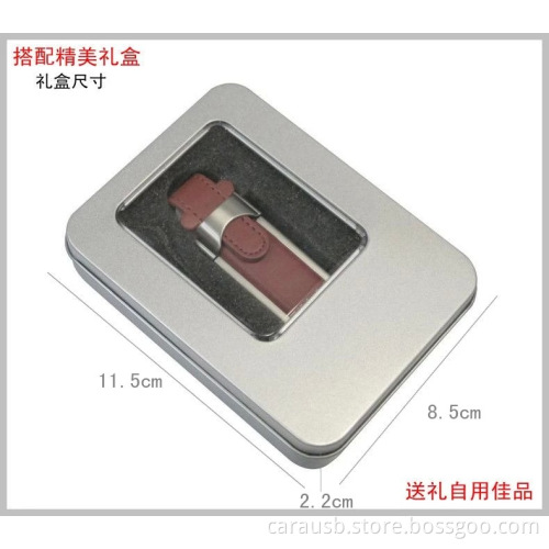 Steel edge inlaid leather case custom gift Usb flash disk gifts elongated shape